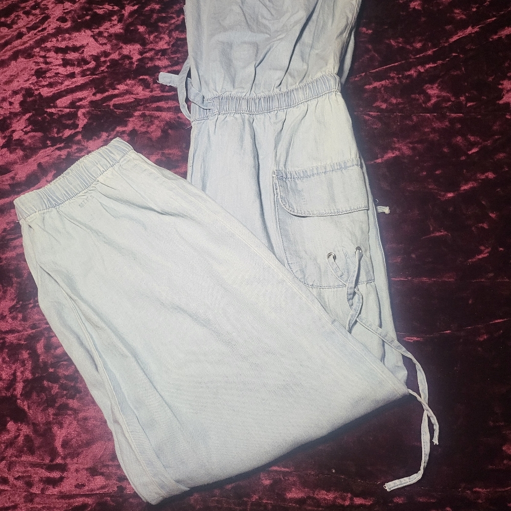 (New) L Denim Tube Top Romper